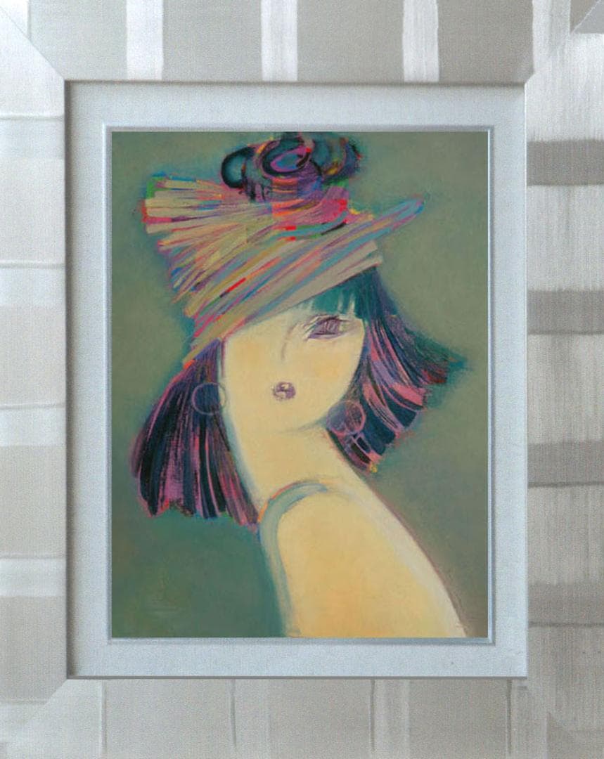 油絵 絵 絵画インテリア 額付(青緑＋金色の枠) F4-051613 人物 女性