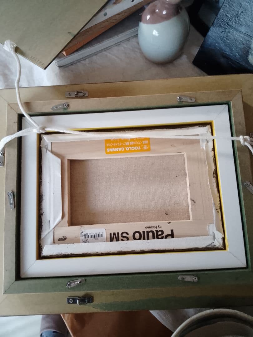 果物の静物 油彩画 緑と金のフレーム