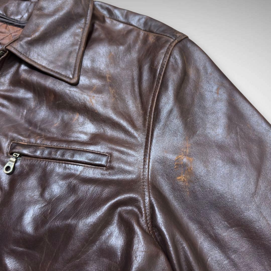 シングルライダースレザージャケット ドリズラージャケットチョコレートブラウン短丈