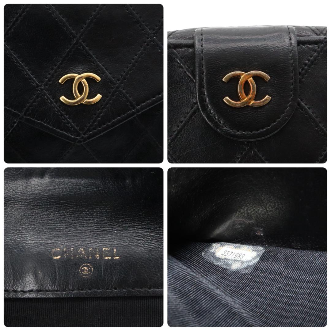 美品　シャネル　ビコローレ　ラムスキン　Wホック財布　ブラック