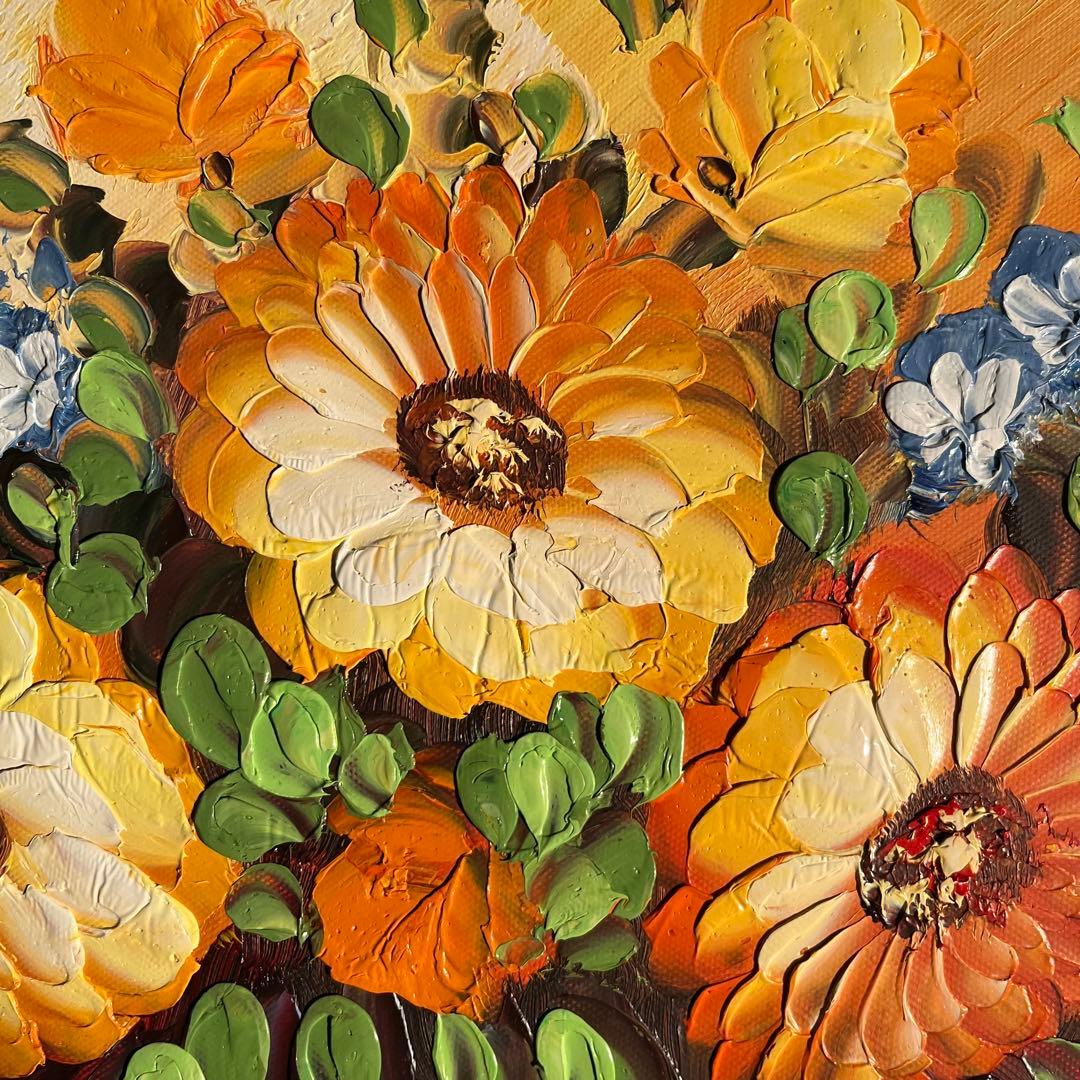 手書き油絵 花瓶の花 額付き 絵画 インテリア 油彩画