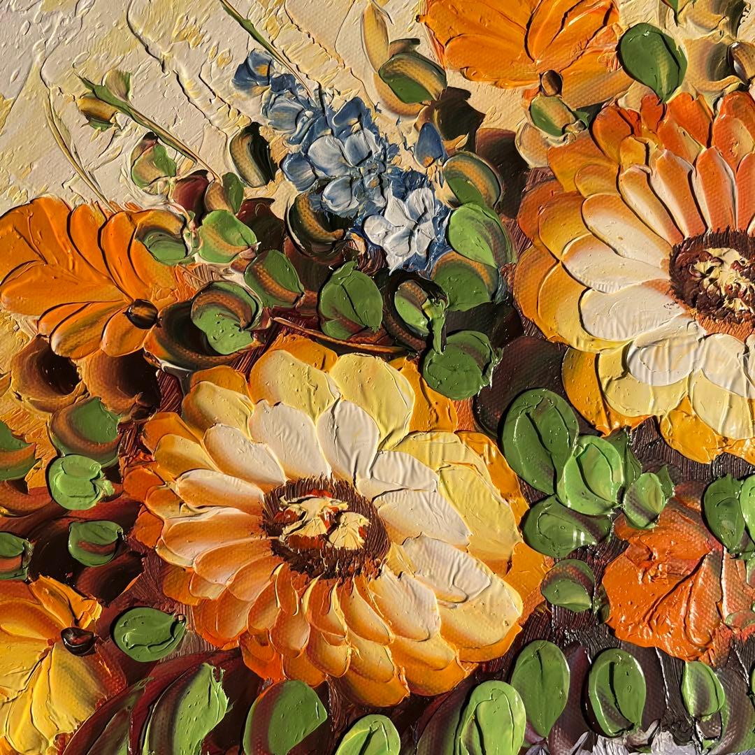 手書き油絵 花瓶の花 額付き 絵画 インテリア 油彩画