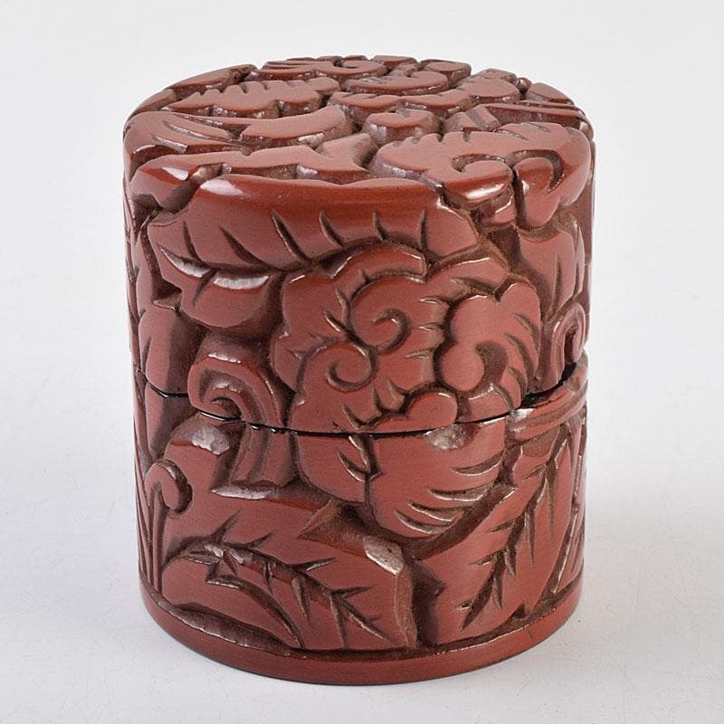 茶道具　秀円作　鎌倉彫　牡丹文　乾口中次　棗　時代箱　V　R9438