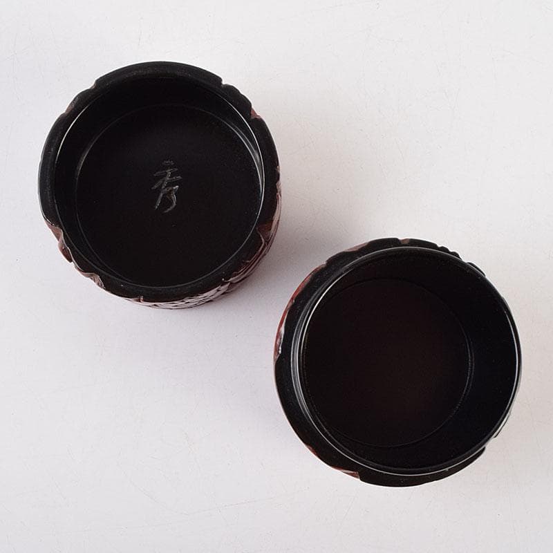 茶道具　秀円作　鎌倉彫　牡丹文　乾口中次　棗　時代箱　V　R9438