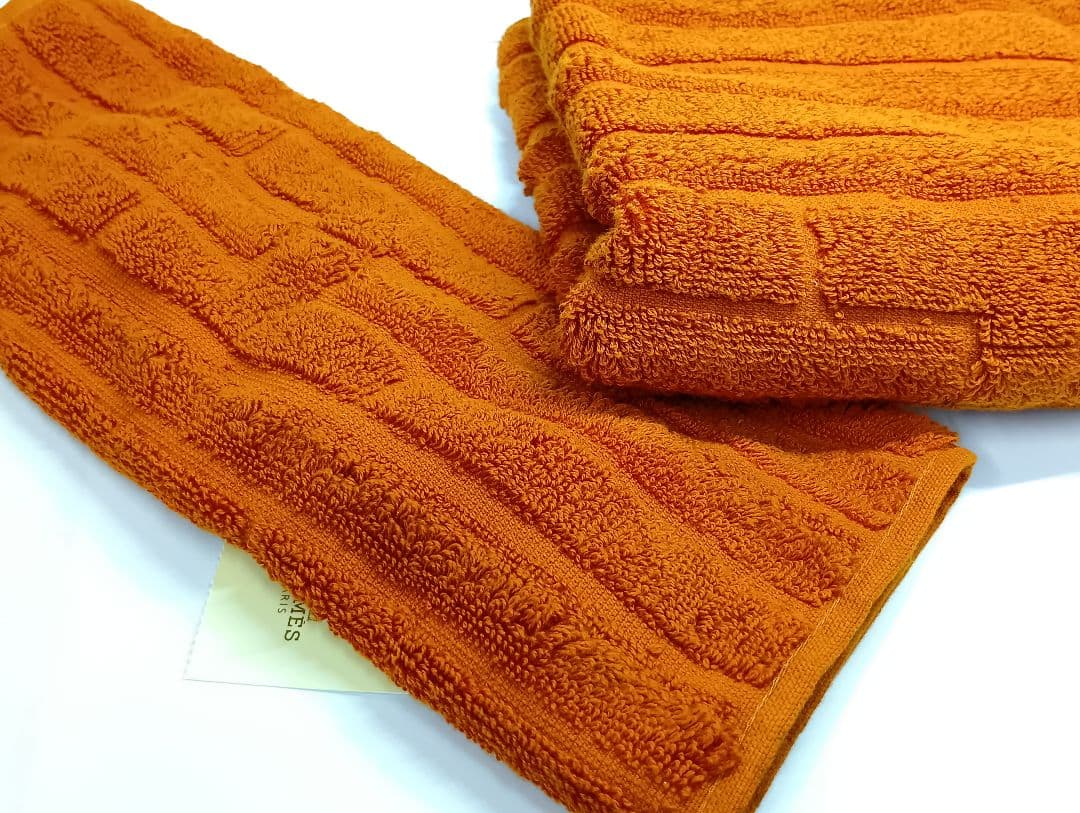 483 HERMES エルメス オレンジ タオルセット　タグ、箱付き