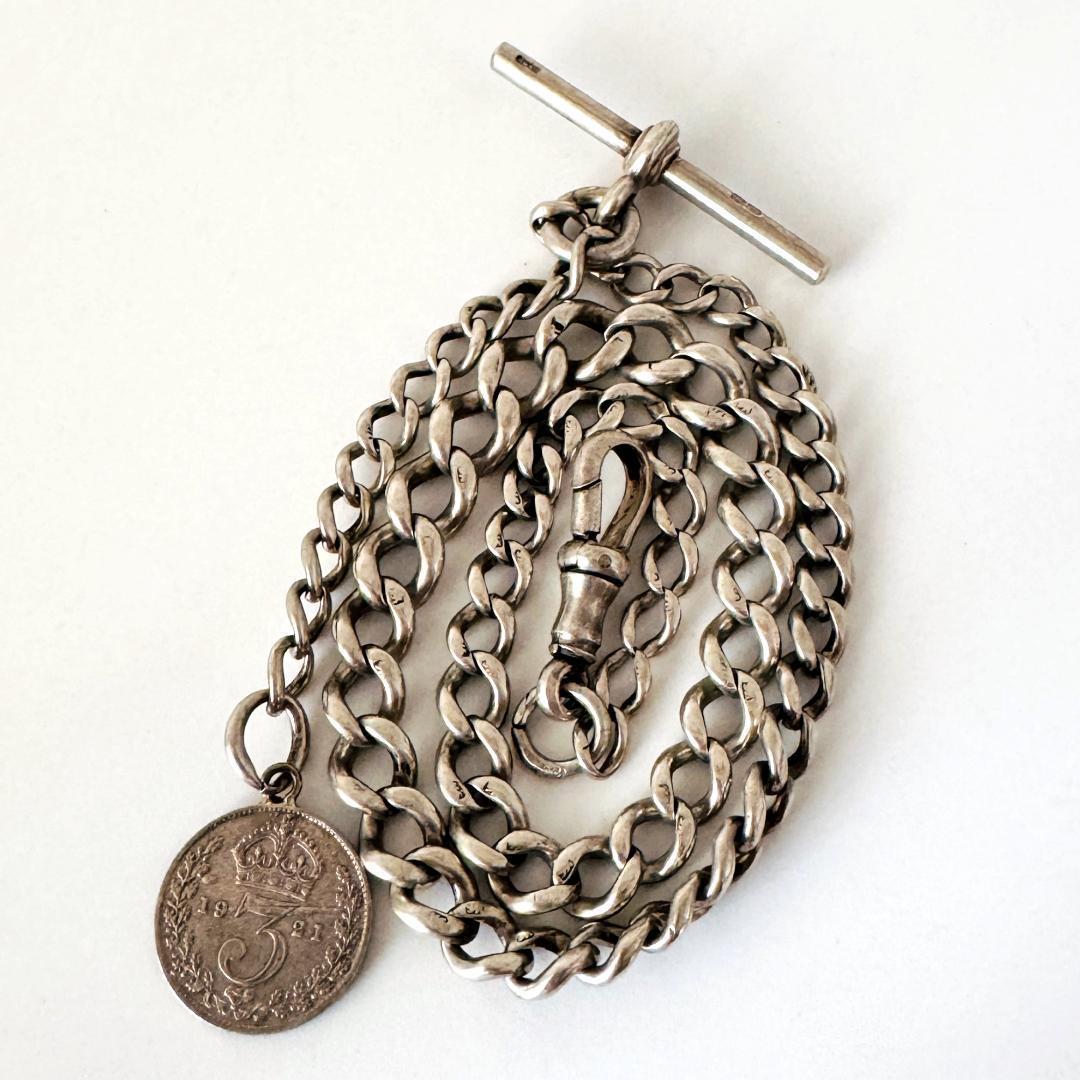 1921年★英国★アルバートチェーン/純銀製/アンティーク