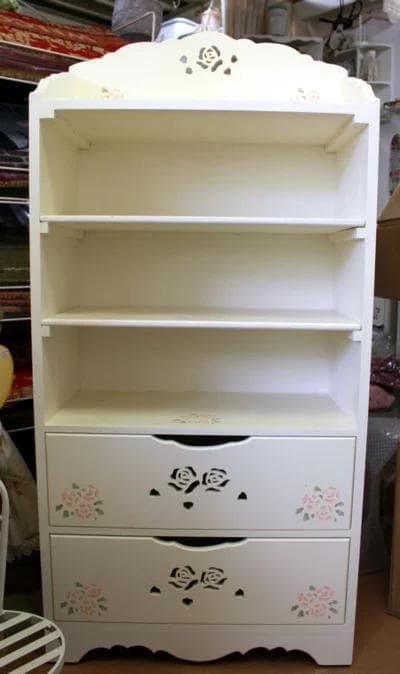 プリンセスシリーズドロワーズシェルフW60xH120cmホワイト 引き出し付き