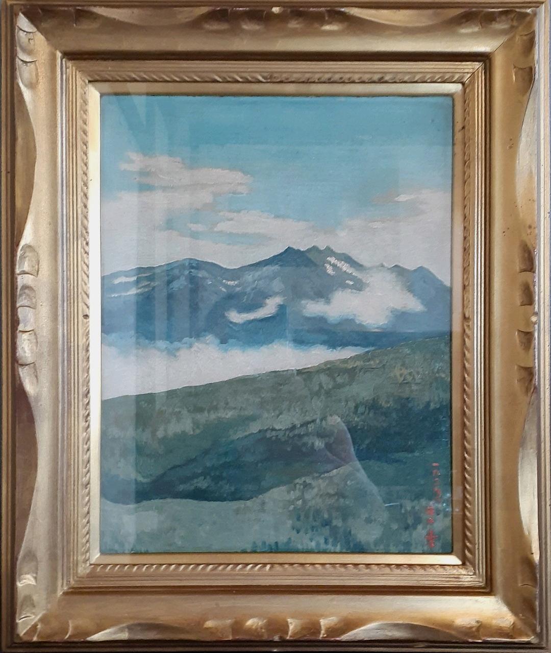 井上幸筆　題　『アルプス遠望』　F6   油彩　木製金彩額装　1939年8月