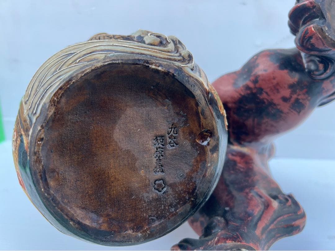 は*ま様 陶器製 獅子像 緑と茶色 約30cm