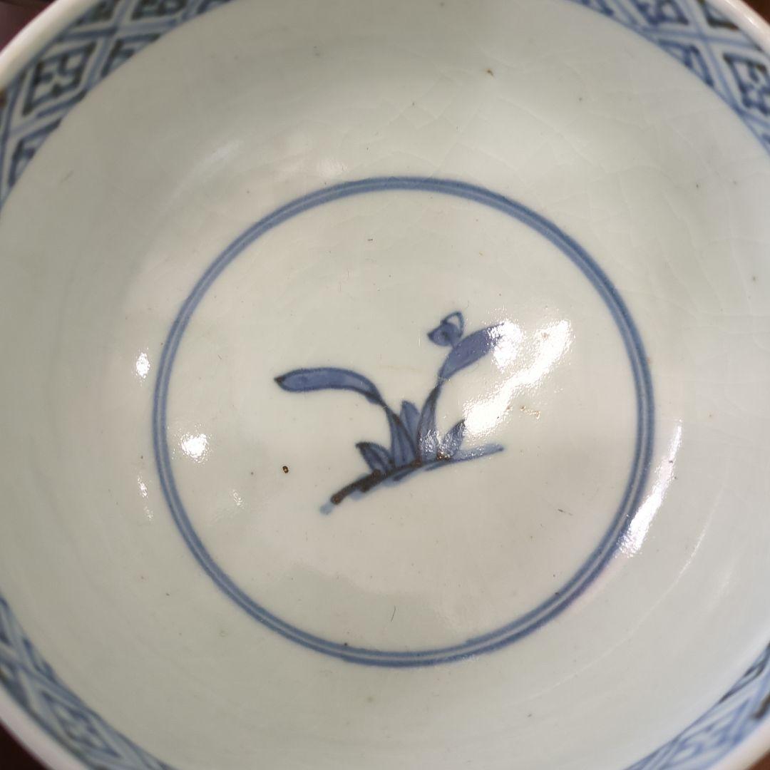 骨董　古伊万里　染め付け　蓋付き　茶碗　向付　アンティーク　5つ