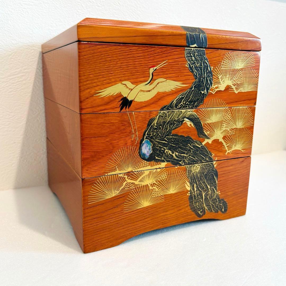 ⭐️ 天然木漆器 松鶴蒔絵 三段重 美品 ⭐️