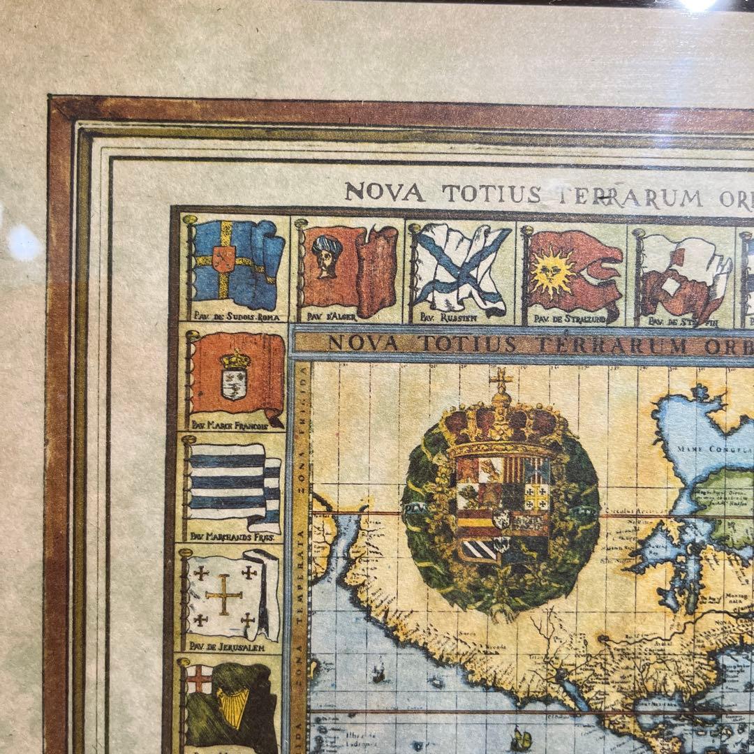 イタリア製 古地図 オールドマップ ガラス 額絵 アンティーク