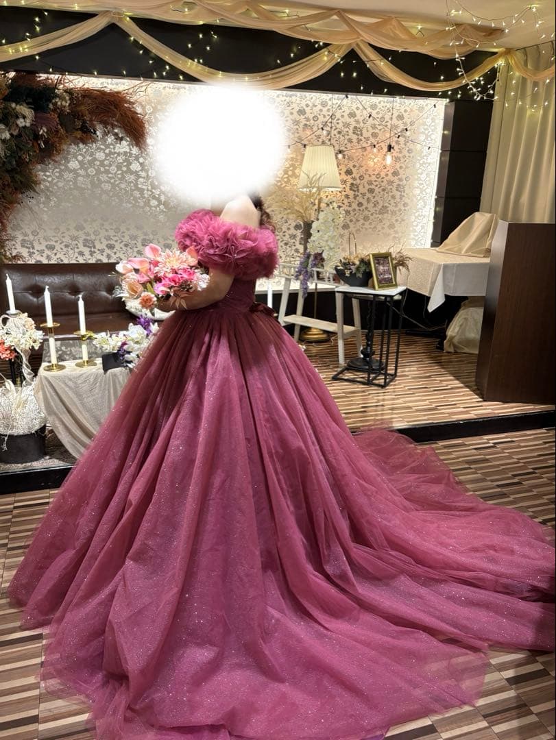 美品yns wedding ピンク カラードレス パニエ付 ハツコエンドウ　好み