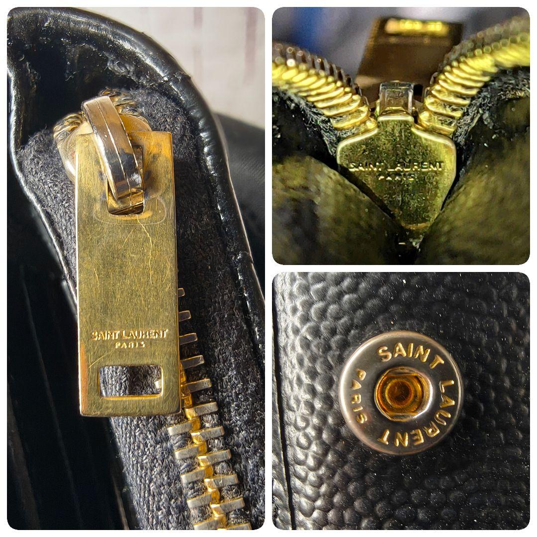 【現行／美品】サンローラン 折り財布 カサンドラ キルティングレザーYSL／黒A