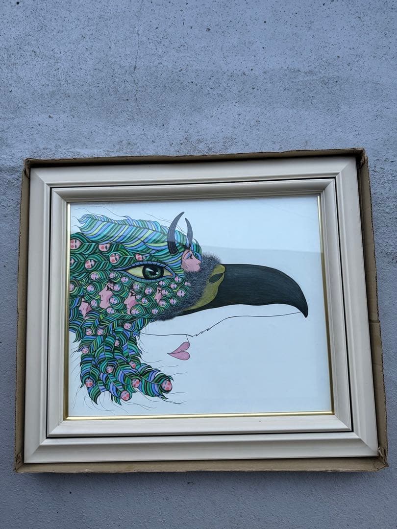 島谷晃「仮面の季節(夏草)」アクリル F8原画 1988年作品 額装 真作