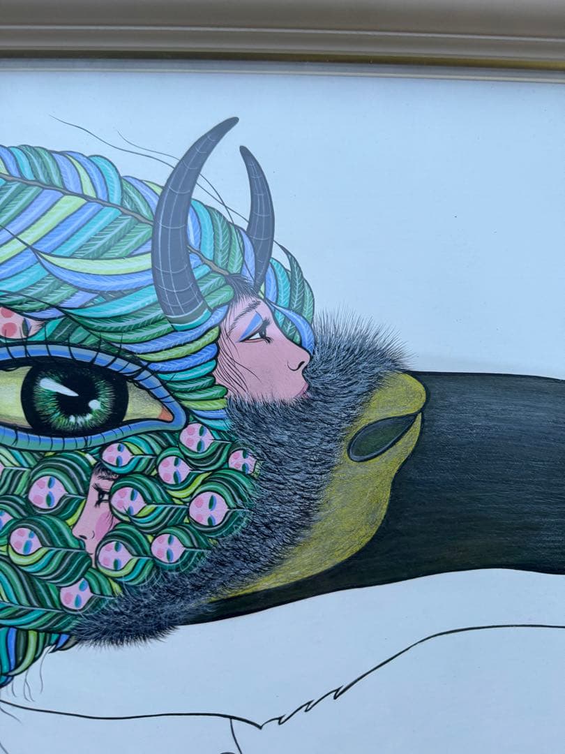 島谷晃「仮面の季節(夏草)」アクリル F8原画 1988年作品 額装 真作