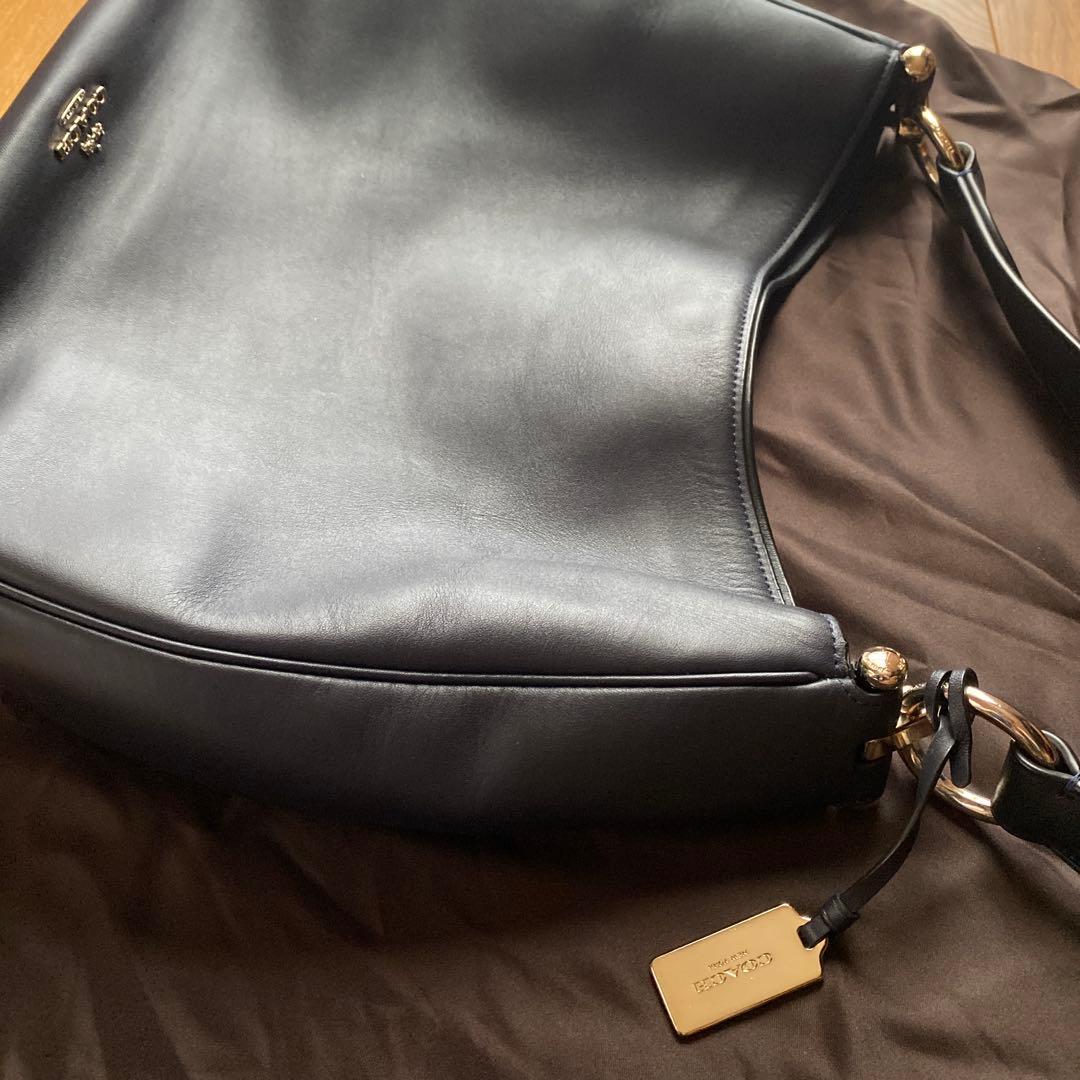 COACH コーチ ネイビー レザーショルダーバッグ