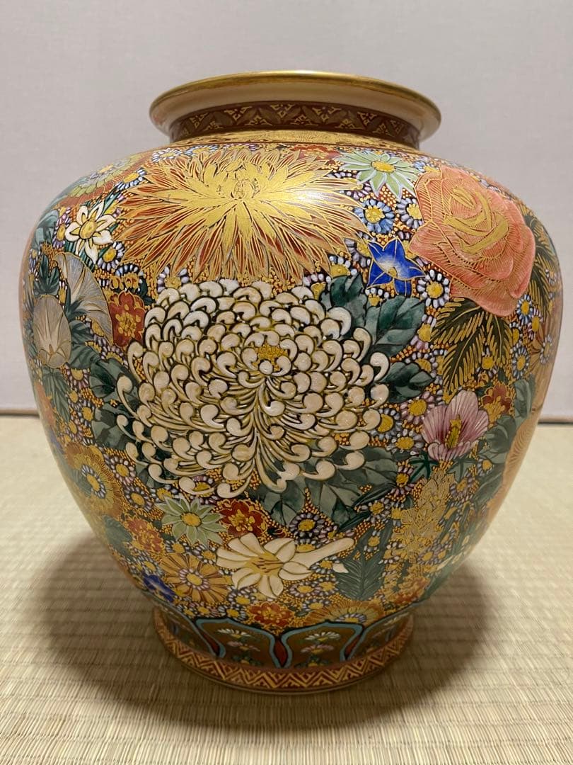田*中様 豪華絢爛金襴手九谷盧湖造手描き 細密画 百花 花詰 金彩 色絵 九谷焼