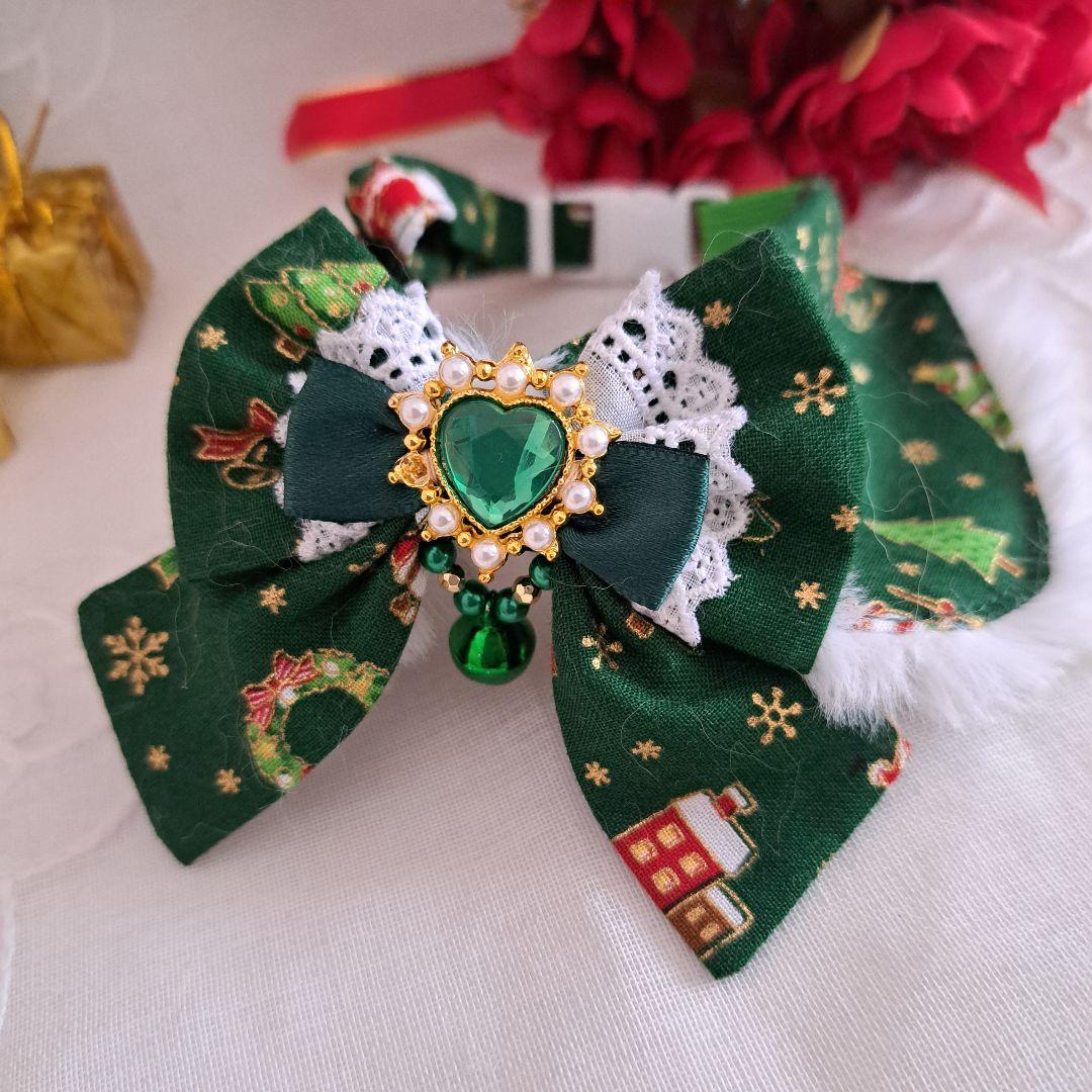 クリスマスシリーズ(緑雪だるま&サンタクロース)わんちゃん猫ちゃん用襟つき首輪