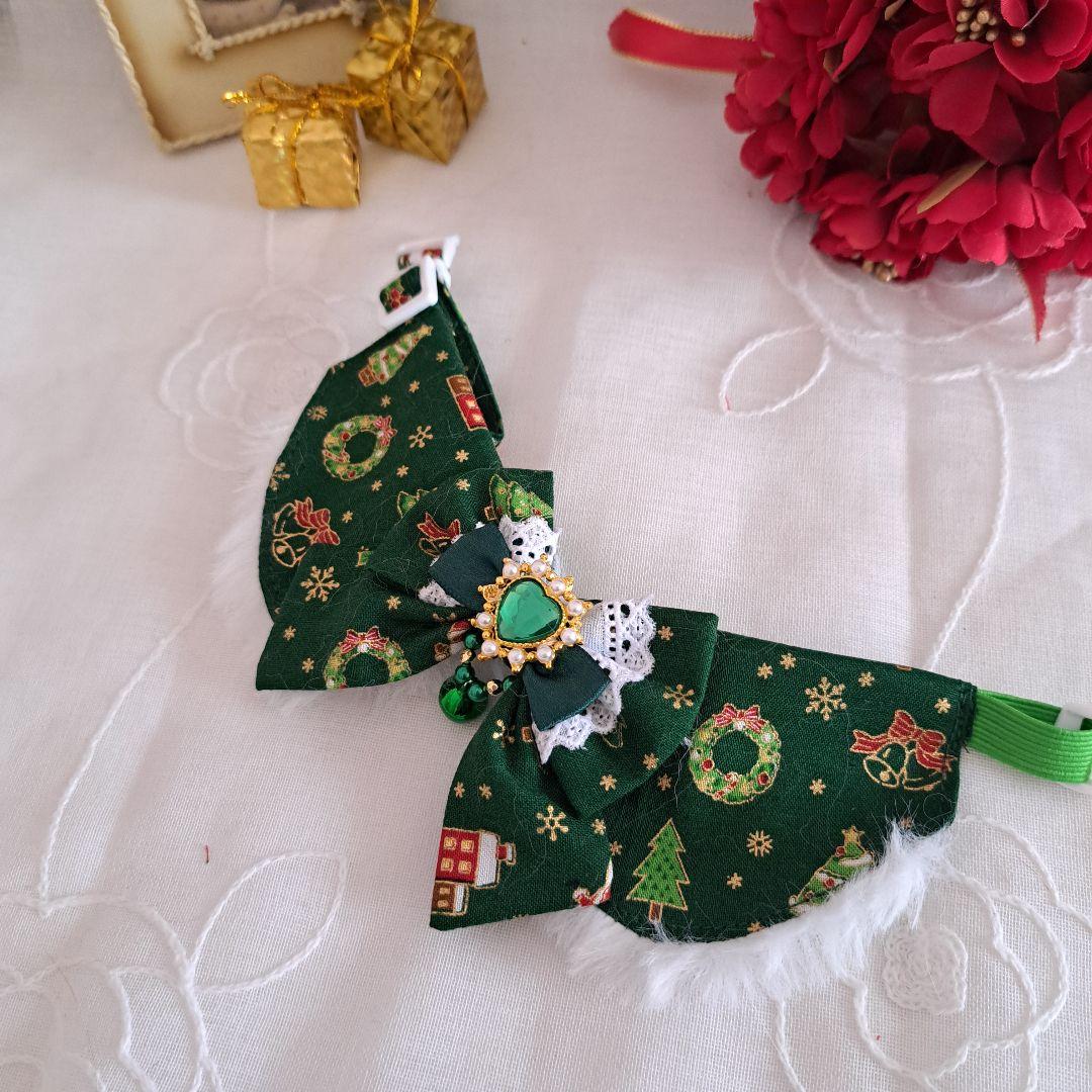 クリスマスシリーズ(緑雪だるま&サンタクロース)わんちゃん猫ちゃん用襟つき首輪