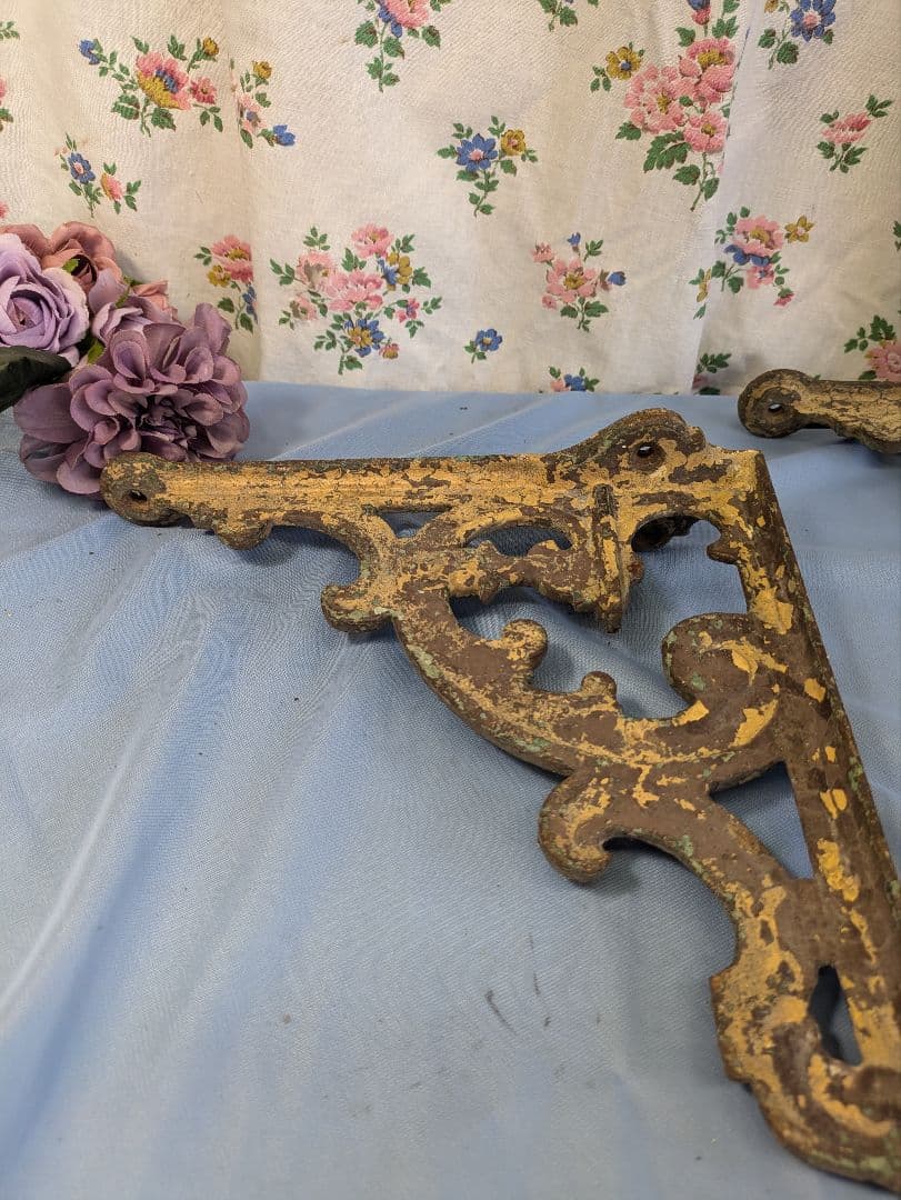 イギリス アンティーク 鉄製 棚受け ブラケット 2個セット