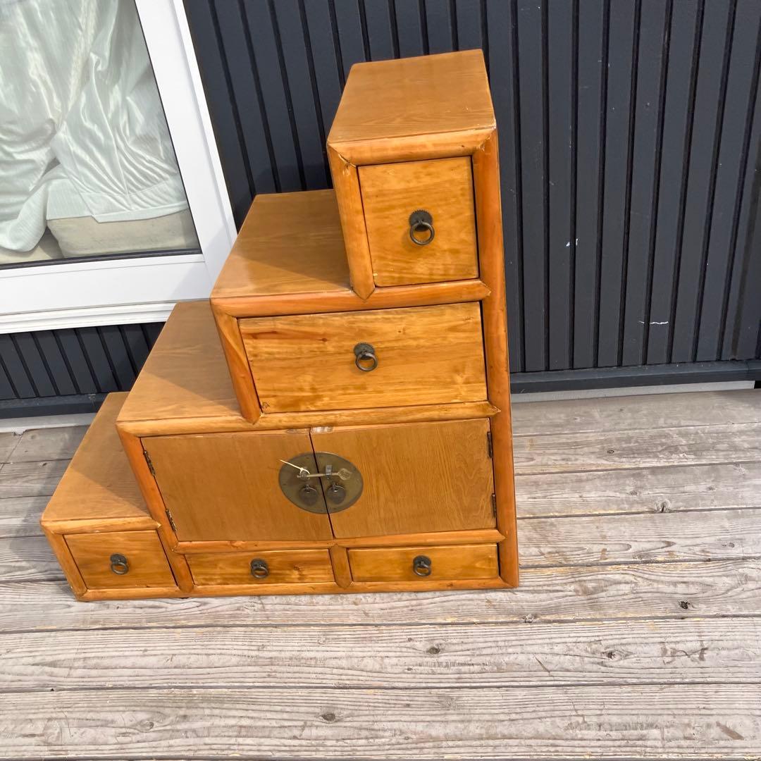 ② 昭和レトロ 中国古典家具 木製 階段箪笥 サイドボード 古家具 両面引き出し