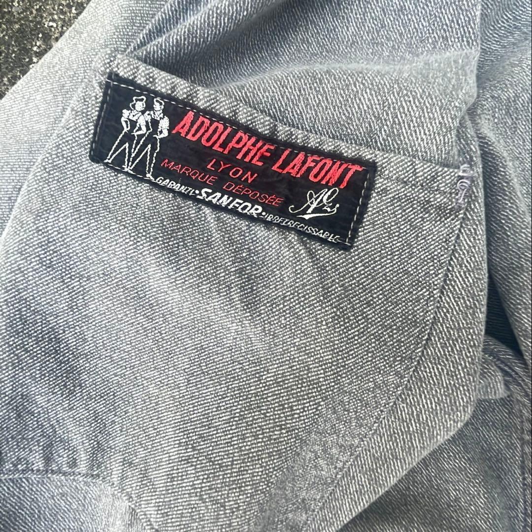 40s Adolphe Lafont 男女タグブラックシャンブレーアトリエコート