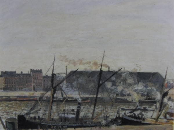 カミーユ・ピサロ、ルーアンの波止場、希少画集画、新品額装付