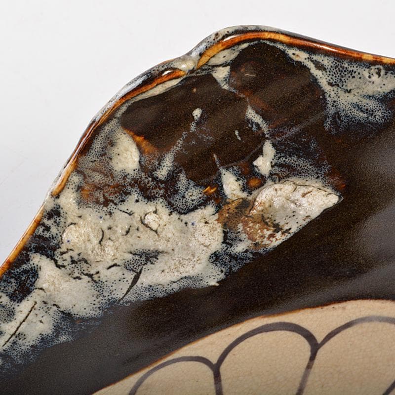 Tarou Kimoto　瀬戸黒加藤春鼎作菊文四方平鉢共箱C　R6658B