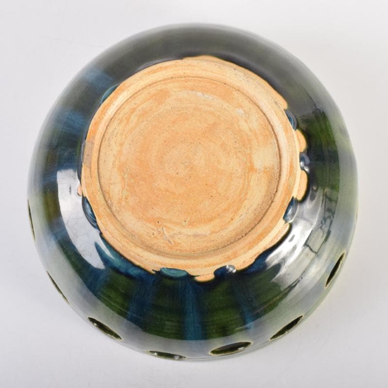 美濃焼　加藤光右衛門作　織部　水玉透かし鉢　共箱　C　6951A