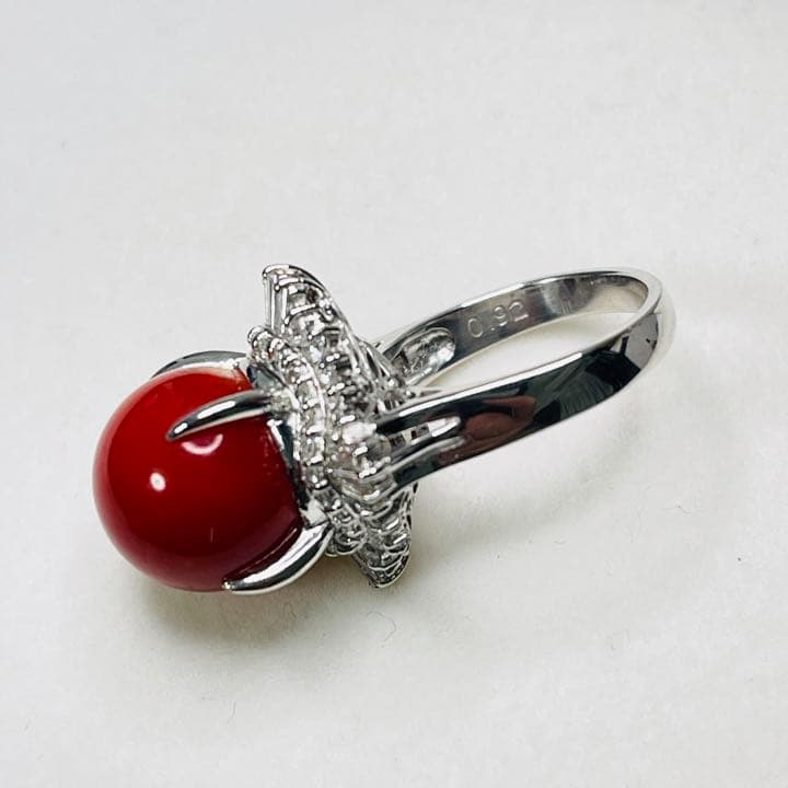 東*堂様 【美品】大珠 天然血赤珊瑚ダイヤモンドpt900リング