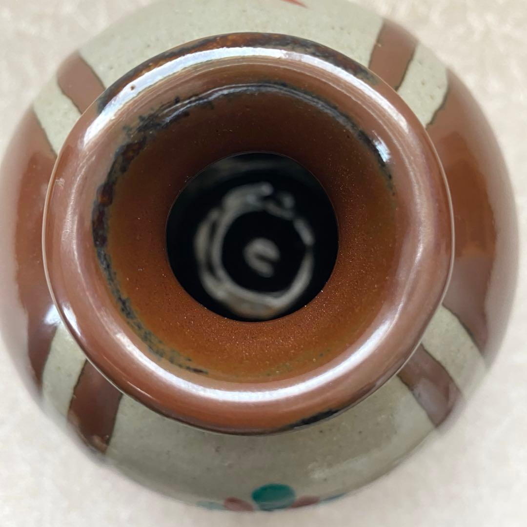 濱田友緒　益子焼　柿釉赤絵花瓶　花瓶
