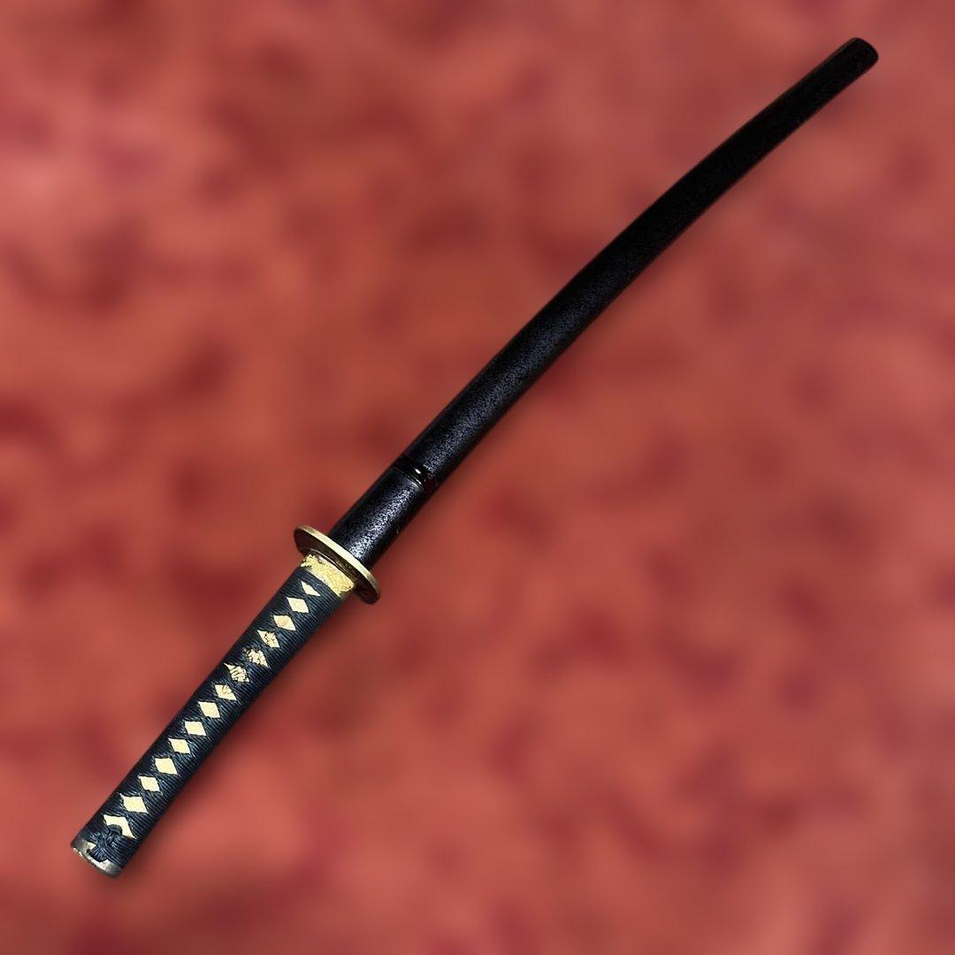 高級居合刀(下緒無し) 濃緑柄 海老彫丸四角鍔