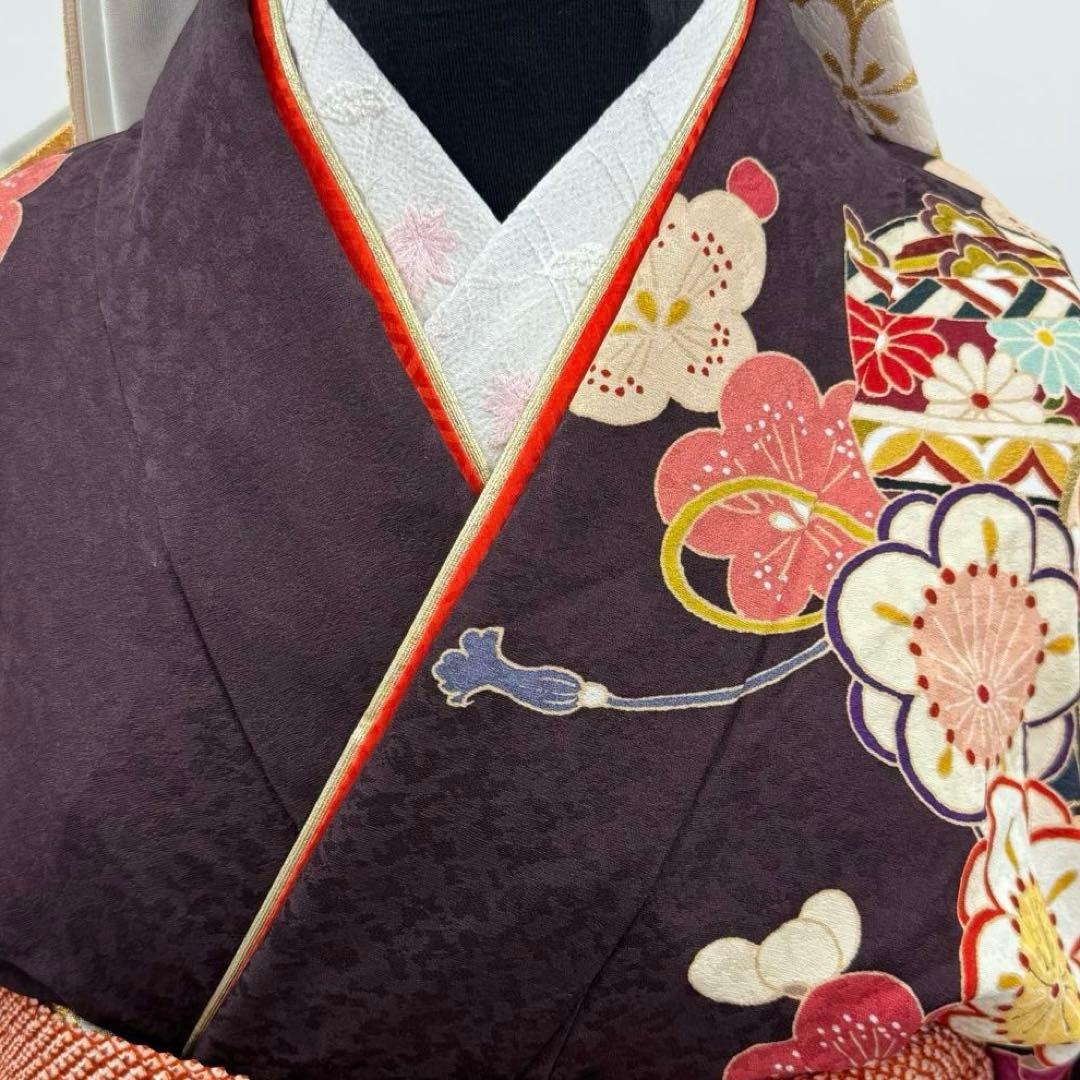 振袖7点フルセット　京都きもの友禅　金駒刺繍 金彩　松　梅紋様　成人式　お正月