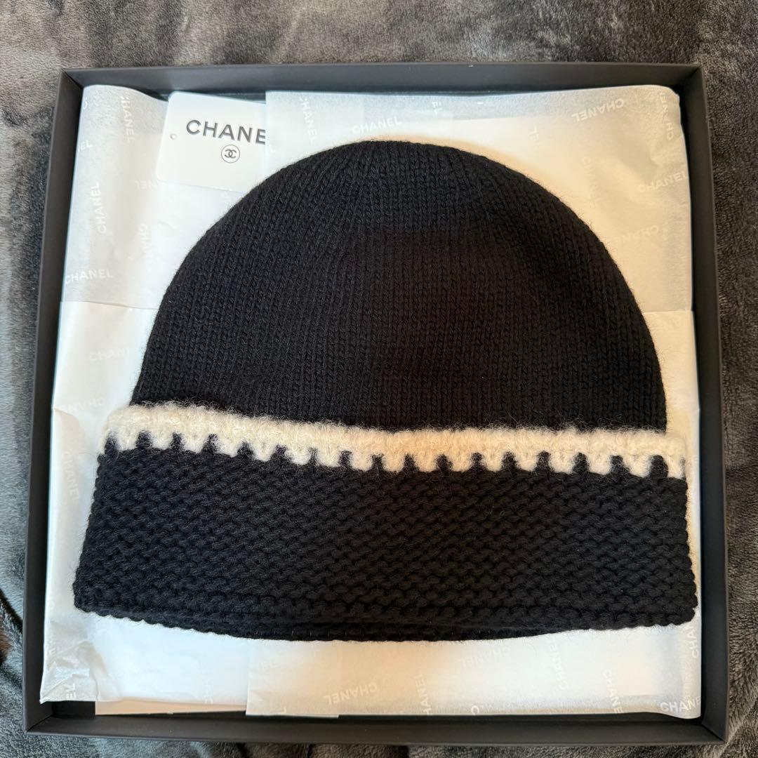 シャネル　ニット帽　ブラック