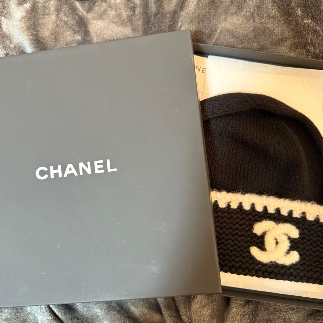 シャネル　ニット帽　ブラック