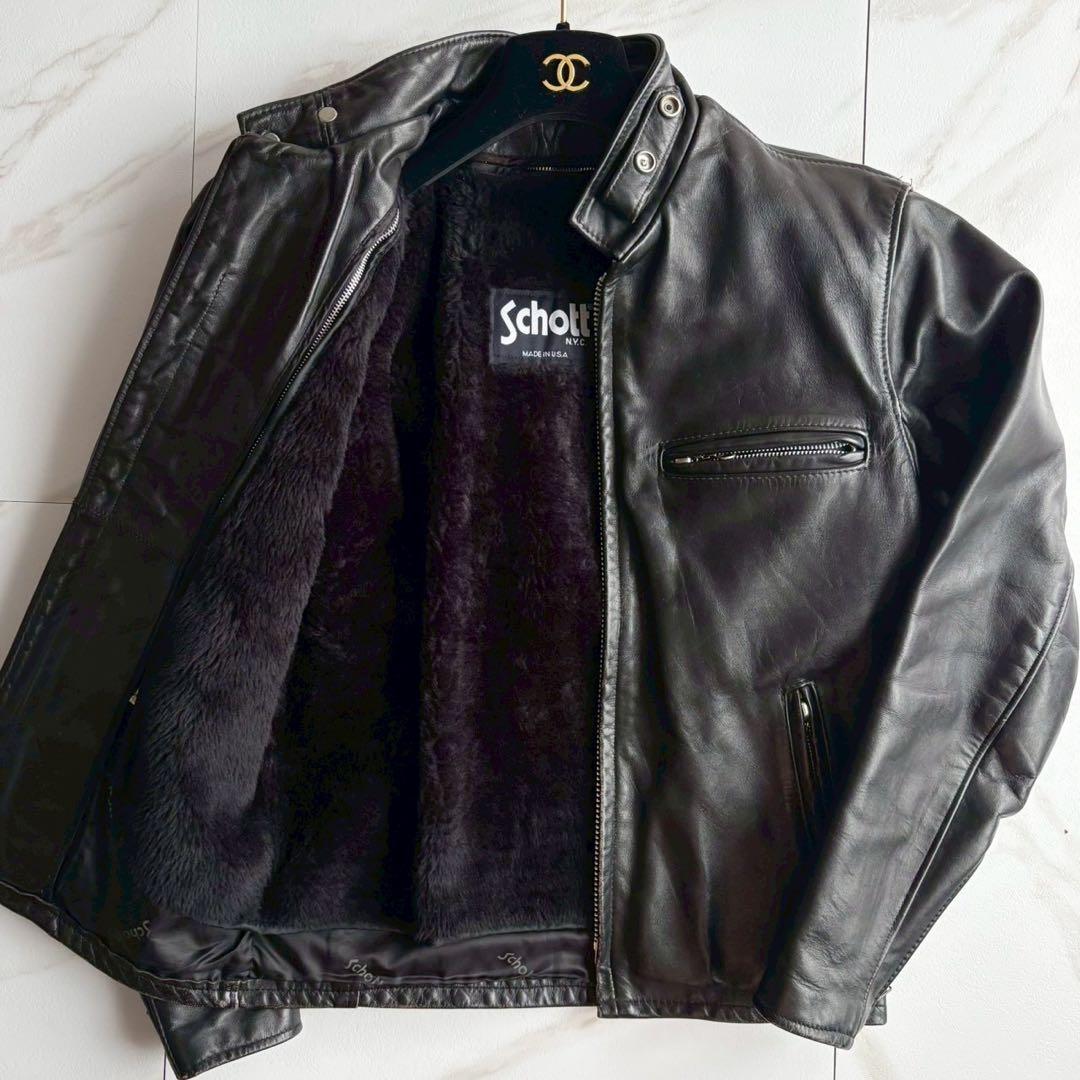美品◆人気641 Schott ライダース レザー ジャケット ボアライナー付