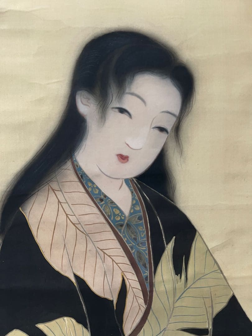 掛け軸　源 閑山［美人図］絹本　肉筆　木箱無！