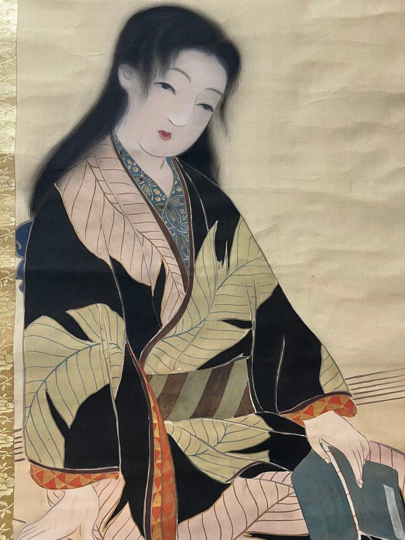 掛け軸　源 閑山［美人図］絹本　肉筆　木箱無！