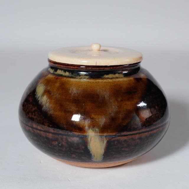 膳所焼　大海茶入　仕覆：伊予簾　共箱　茶道具　茶器　長緒　陽炎園