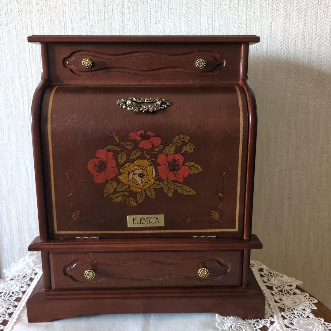 【新品】ELEMICA 薔薇　家具調ジュエリー宝石箱　オルゴール　アンティーク