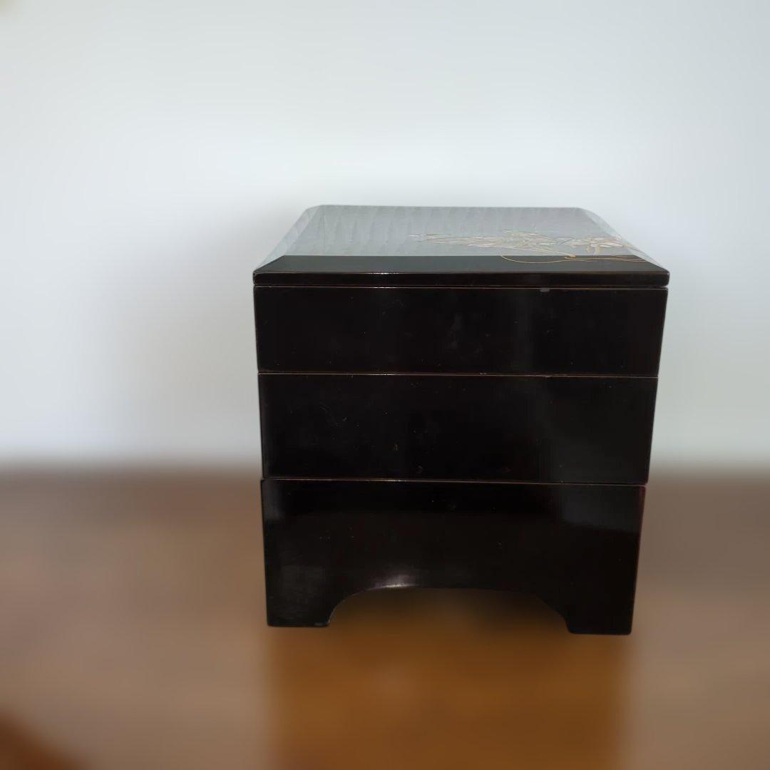 骨董　重箱　螺鈿　三段重　木製　漆器　正月　おせち　木箱