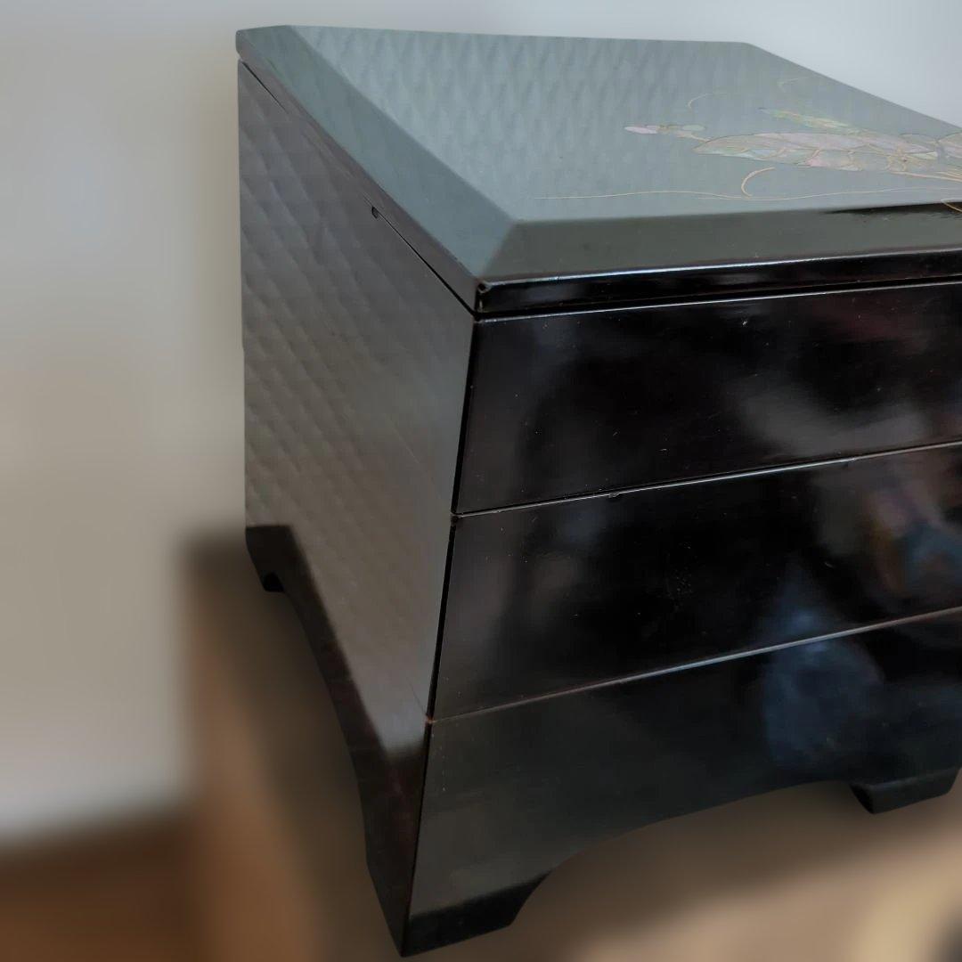 骨董　重箱　螺鈿　三段重　木製　漆器　正月　おせち　木箱