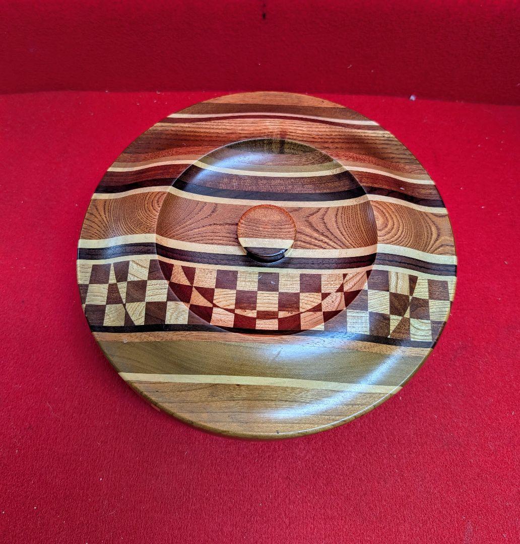 大幅お値下げ　箱根寄木細工　無垢八寸　シマ　蓋つき菓子盆（深め） お正月