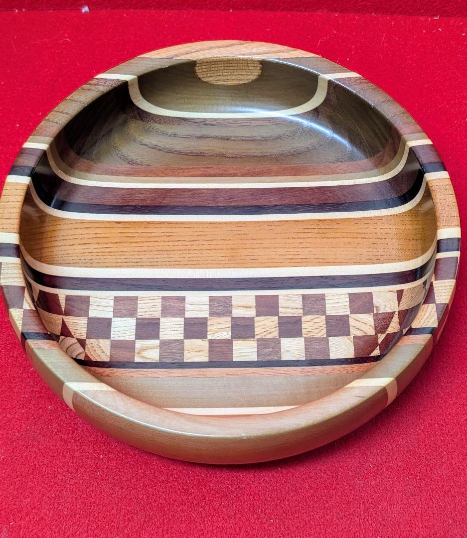 大幅お値下げ　箱根寄木細工　無垢八寸　シマ　蓋つき菓子盆（深め） お正月