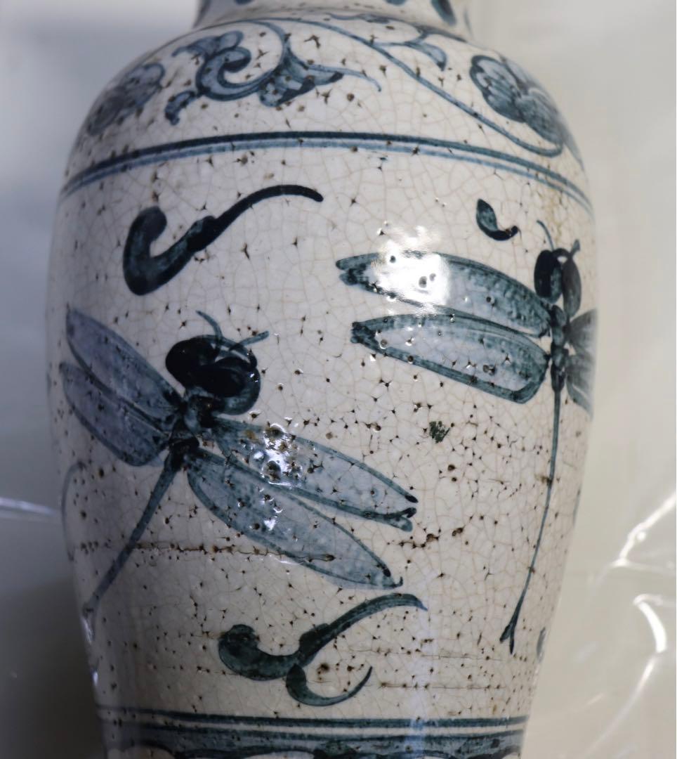 古安南　蜻蛉　染付瓶　アンティーク　送料込み1123