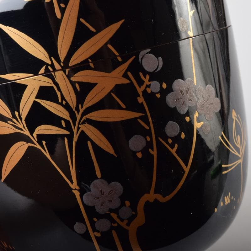 茶道具　加賀蒔絵師　中村湖舟作　松竹梅蒔絵　中棗　共箱　V　7214