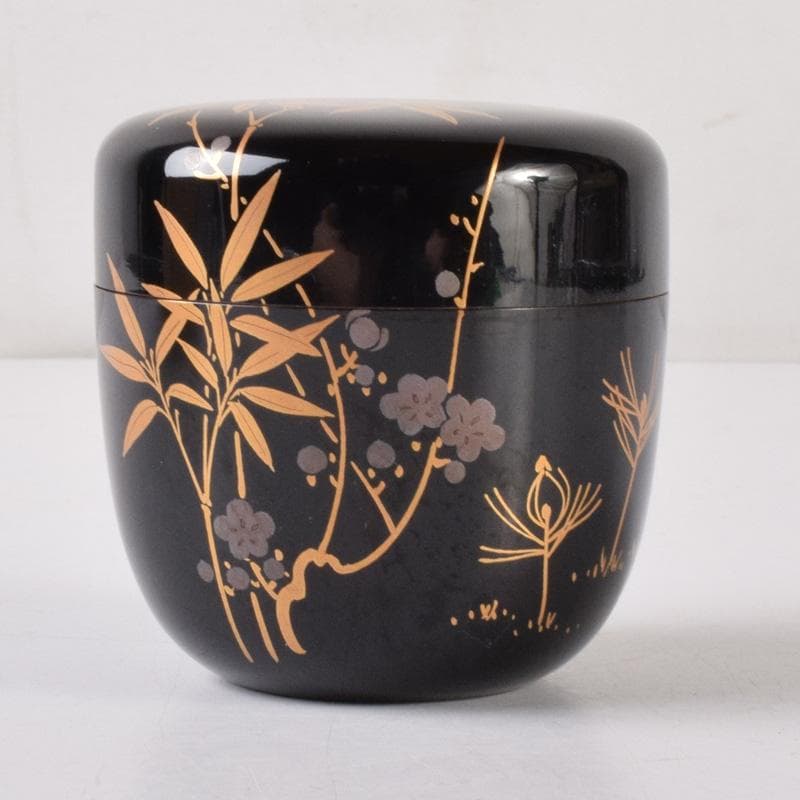 茶道具　加賀蒔絵師　中村湖舟作　松竹梅蒔絵　中棗　共箱　V　7214