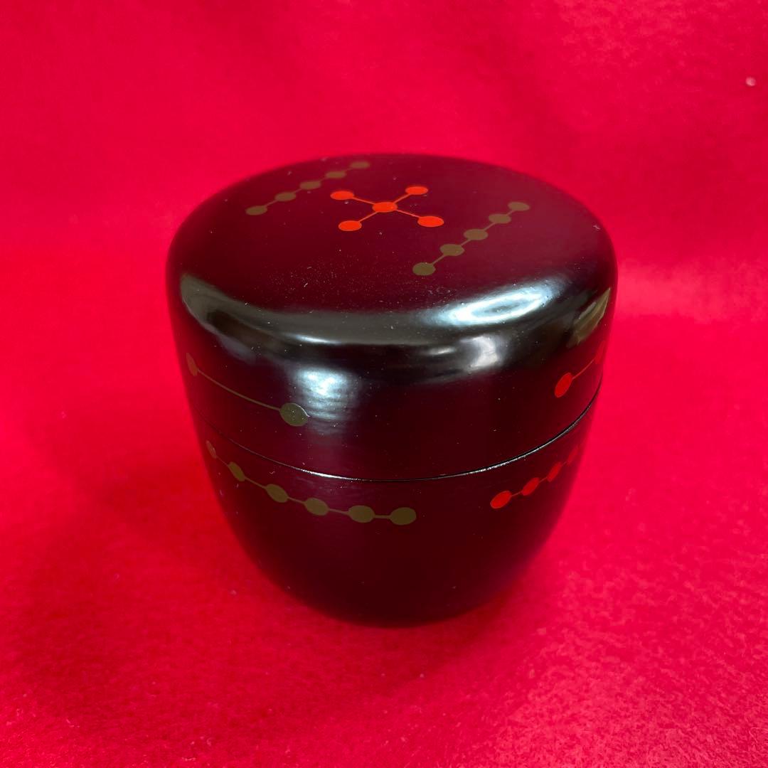 茶道具 木製棗 赤緑模様　圓能斎好　亀蔵棗　一峰作