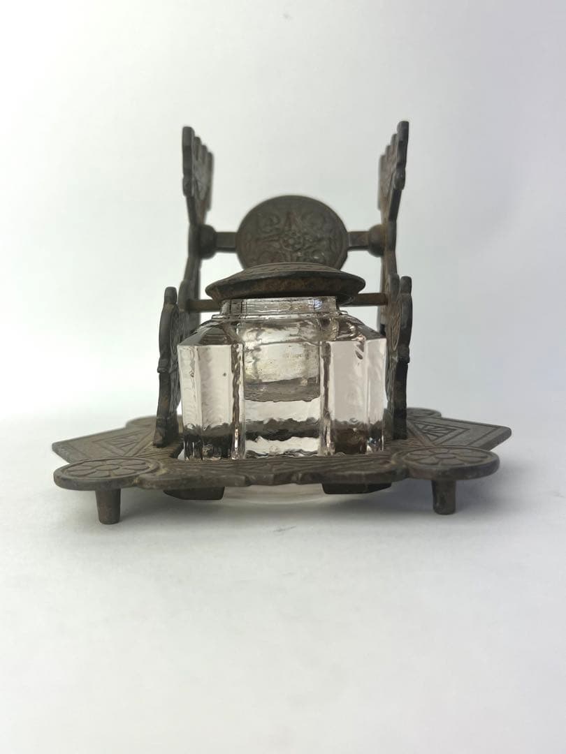 146年もの アンティーク インク壺 ペンレスト 1879年製 つけペン ガラス